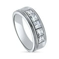 thumbnail image 1 of BERRICLE Sterling Silver 5-Stone Wedding Rings Channel Set Princess Cut Cubic Zirconia CZ Half Eternity Ring for Unisex, Rhodium Plated Size 6.5, 1 of 5