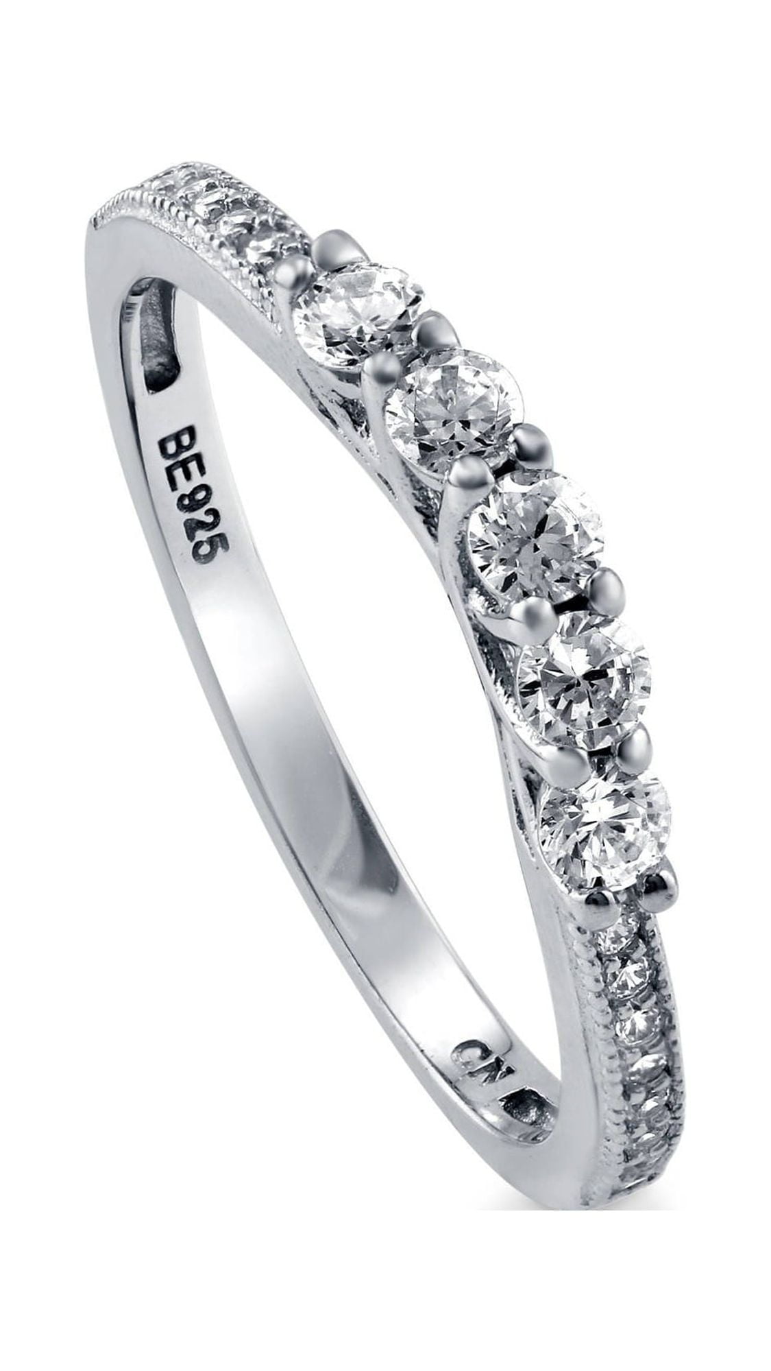 BERRICLE Sterling Silver 5-Stone Wedding Rings Cubic Zirconia CZ  Anniversary Curved Half Eternity Ring for Women, Rhodium Plated Size 4.5