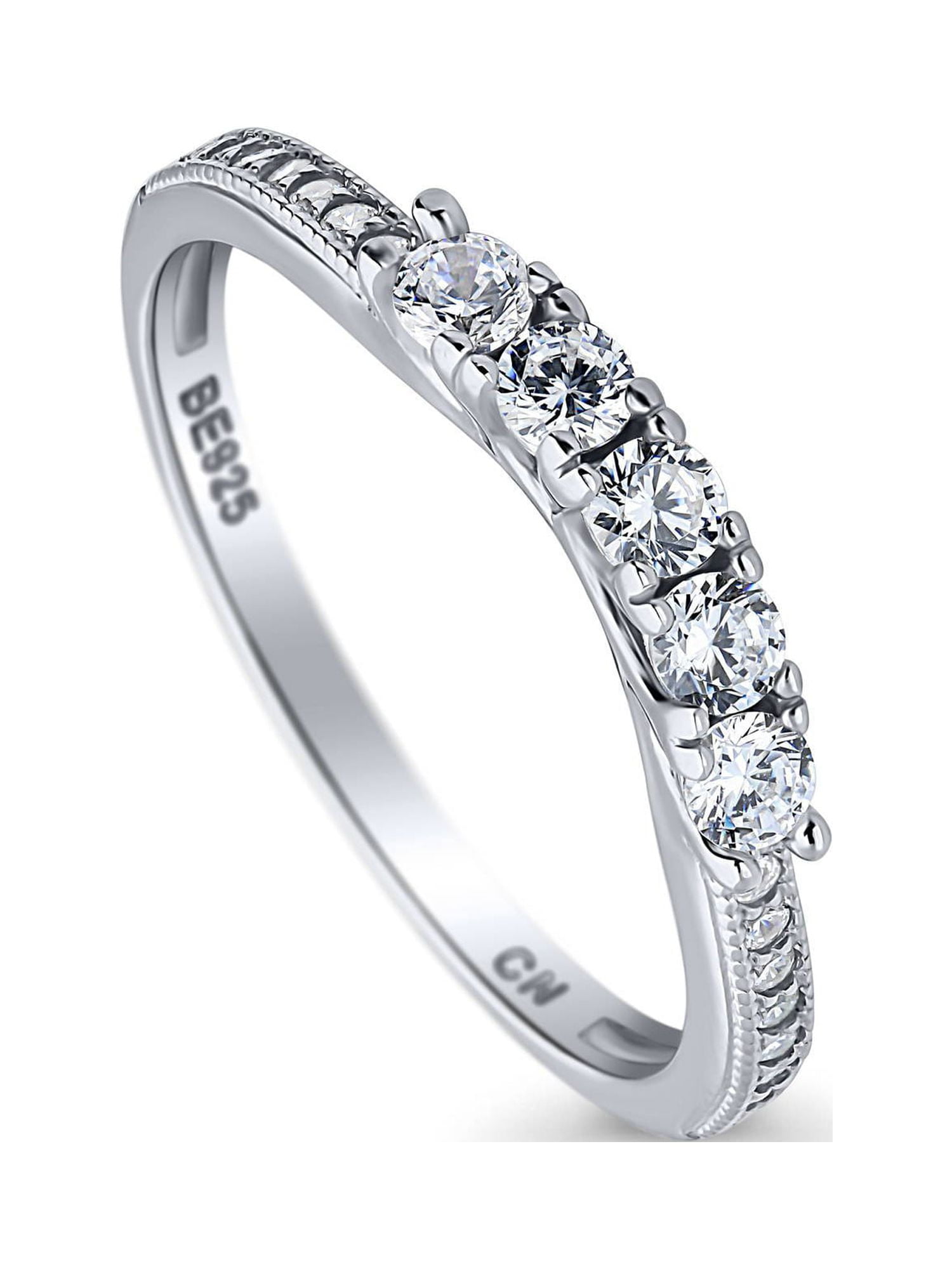 BERRICLE Sterling Silver 5-Stone Wedding Rings Cubic Zirconia CZ