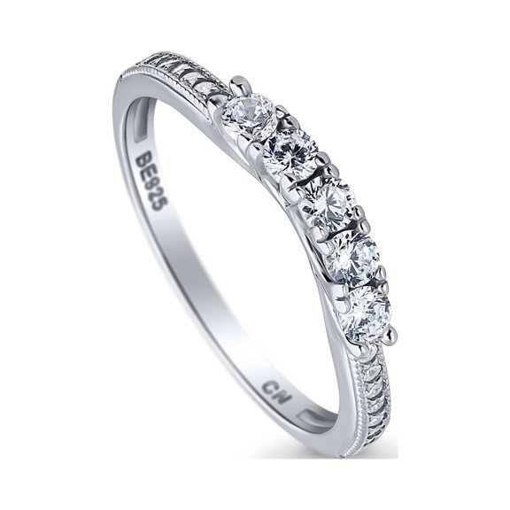 BERRICLE Sterling Silver 5-Stone Wedding Rings Round Cut Cubic Zirconia CZ Anniversary Curved Half Eternity Ring for Women, Rhodium Plated Size 5