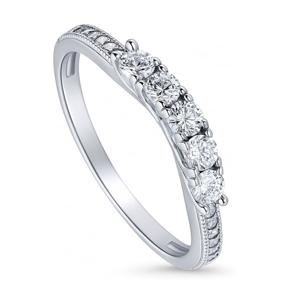 BERRICLE Sterling Silver 5-Stone Rings Stackable Curved Half Eternity Band Ring for Women, Round Cut Cubic Zirconia CZ Size 8