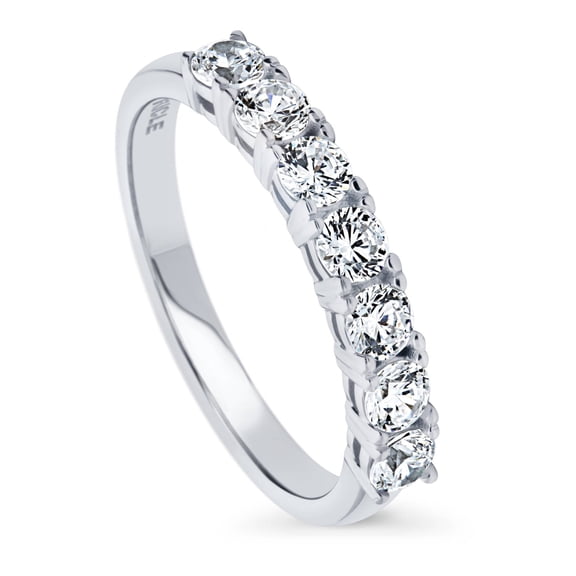 BERRICLE Sterling Silver 7-Stone Wedding Rings Round Cut Cubic Zirconia CZ Anniversary Half Eternity Ring for Women, Rhodium Plated Size 6.5