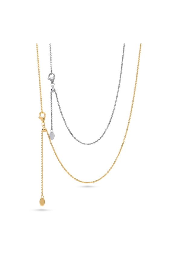 Sterling Silver Adjustable Slider Fashion Chain Necklace for Women, Rhodium Plated and Yellow Gold Flashed, 2 Piece