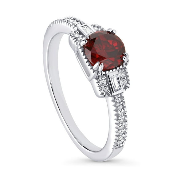 BERRICLE Sterling Silver Vintage Inspired Art Deco Red Cubic Zirconia CZ Fashion Ring for Women, Rhodium Plated Size 4