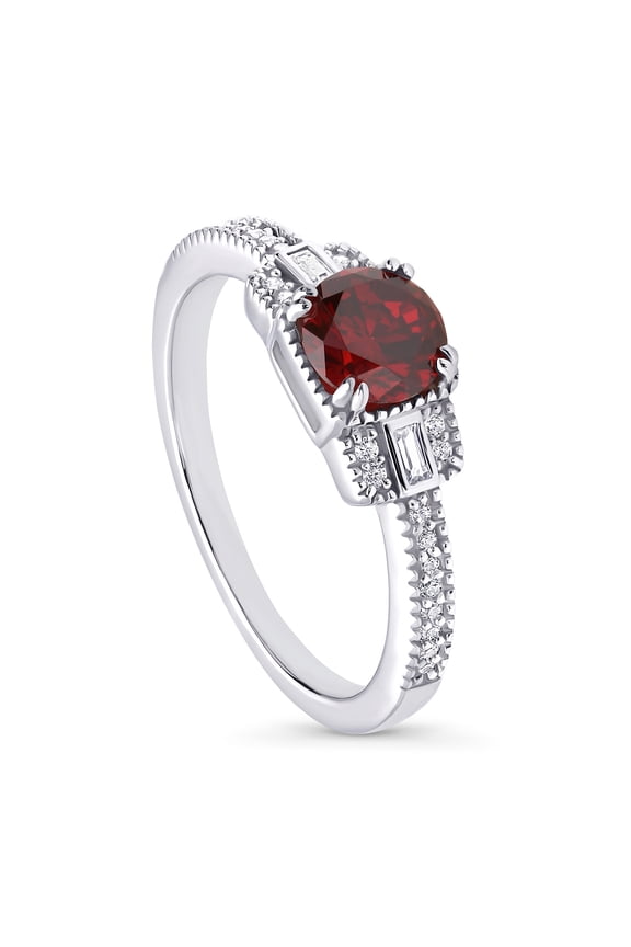 Sterling Silver Vintage Inspired Art Deco Red Cubic Zirconia CZ Fashion Ring for Women, Rhodium Plated Size 4