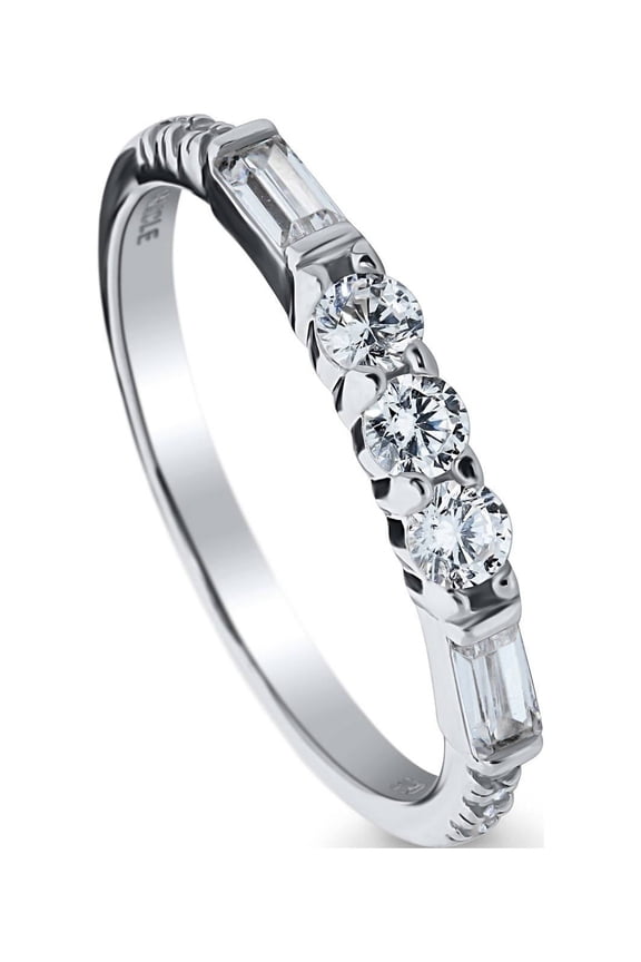 Sterling Silver Vintage Inspired Art Deco Wedding Rings Pave Set Cubic Zirconia CZ Anniversary Half Eternity Ring for Women, Rhodium Plated Size 4.5