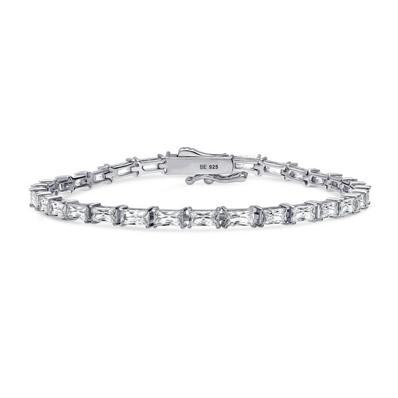 BERRICLE Sterling Silver Baguette Cut Cubic Zirconia CZ Fashion Tennis Bracelet for Women, Rhodium Plated, 6.5 inch