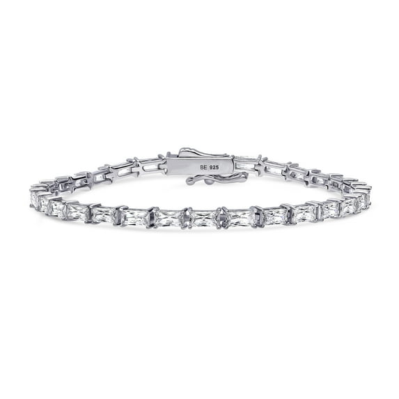 BERRICLE Sterling Silver Baguette Cut Cubic Zirconia CZ Fashion Tennis Bracelet for Women, Rhodium Plated, 7.5 inch