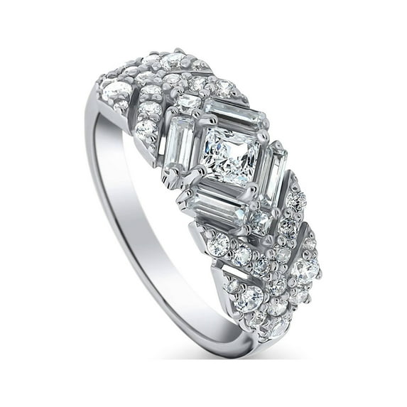 BERRICLE Sterling Silver Bar Cubic Zirconia CZ Vintage Inspired Art Deco Fashion Ring for Women, Rhodium Plated Size 6