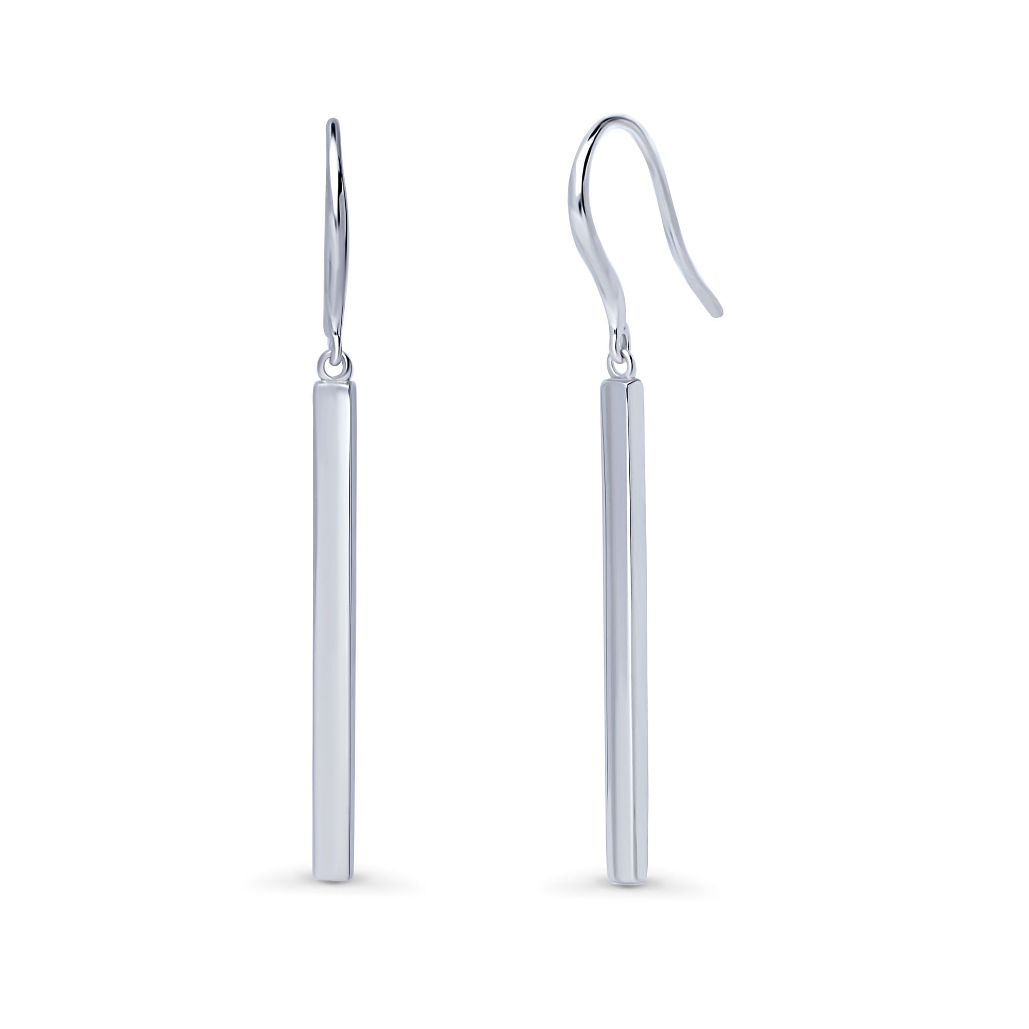 BERRICLE Sterling Silver Bar Fashion Fish Hook Dangle Drop Earrings for Women, Rhodium Plated