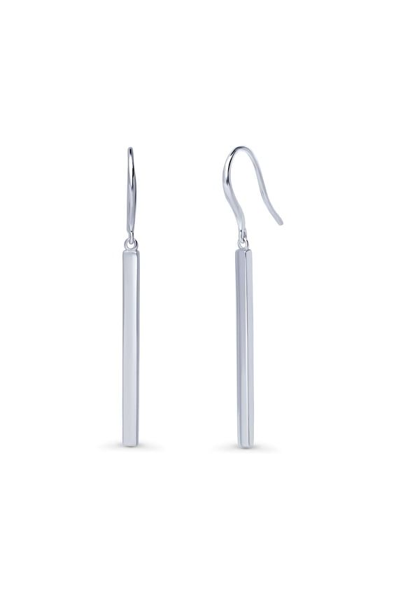 Sterling Silver Bar Fashion Fish Hook Dangle Drop Earrings for Women, Rhodium Plated