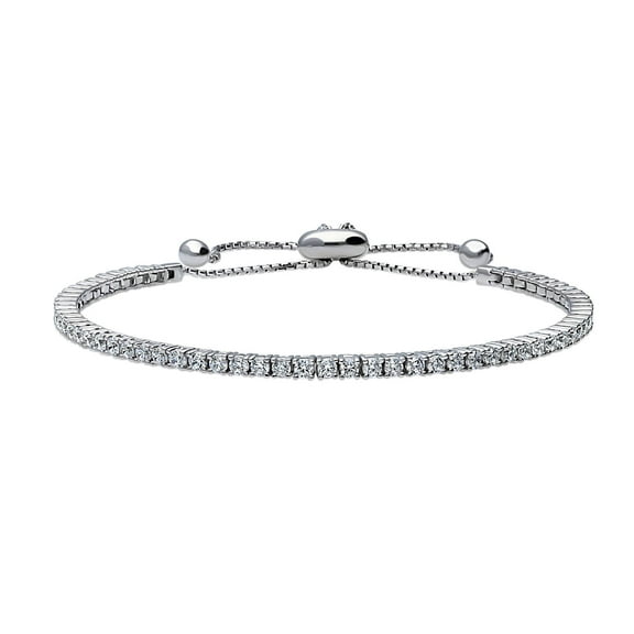BERRICLE Sterling Silver Bar Round Cut Cubic Zirconia CZ Fashion Tennis Bracelet for Women 6-10 inch, Rhodium Plated