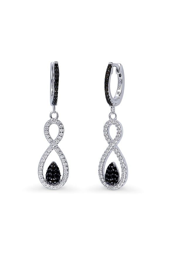 Sterling Silver Black and White Black Cubic Zirconia CZ Woven Dangle Drop Earrings for Women, Rhodium Plated
