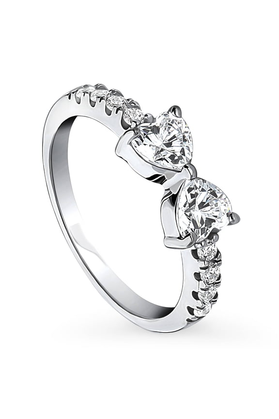 Sterling Silver Bow Tie Cubic Zirconia CZ Heart Fashion Ring for Women, Rhodium Plated Size 7
