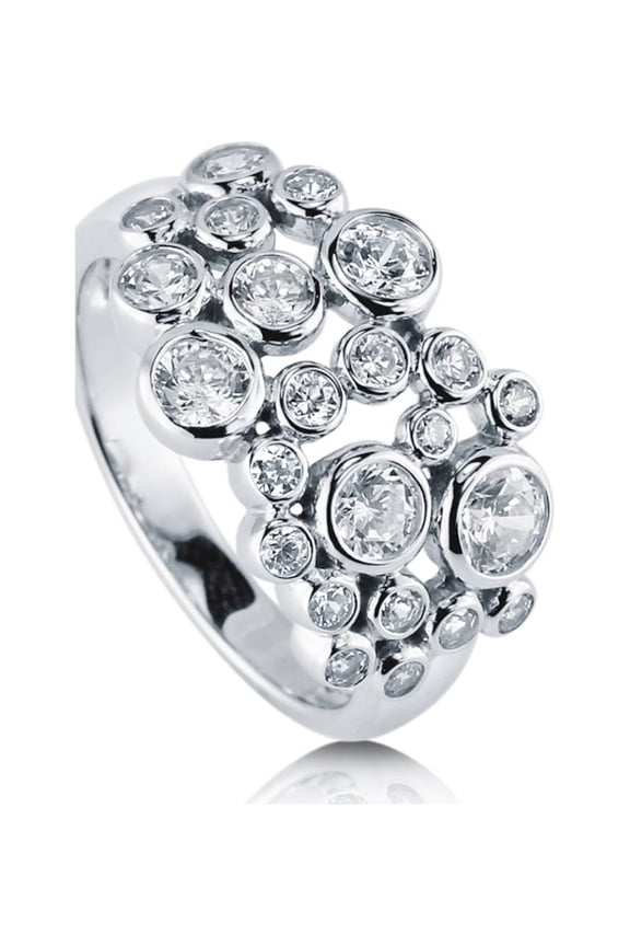 Sterling Silver Bubble Cubic Zirconia CZ Cocktail Fashion Ring for Women, Rhodium Plated Size 7