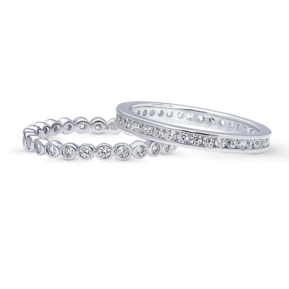 BERRICLE Sterling Silver Bubble Wedding Rings Channel Set Round Cut Cubic Zirconia CZ Eternity Ring Set for Women, Rhodium Plated Size 4