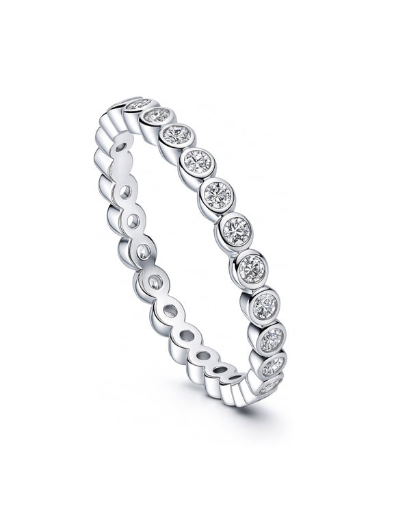 Sterling Silver Bubble Rings Stackable Eternity Band Ring for Women, Bezel Set Round Cut Cubic Zirconia CZ Size 4
