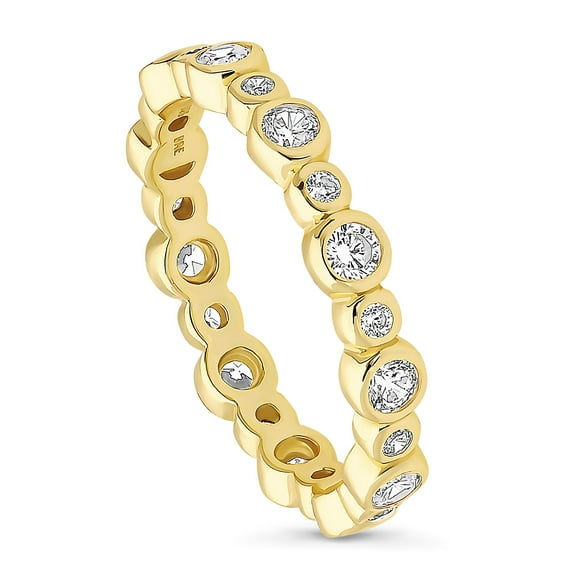 BERRICLE Sterling Silver Bubble Wedding Rings Bezel Set Round Cut Cubic Zirconia CZ Anniversary Eternity Ring for Women, Yellow Gold Flashed Size 7