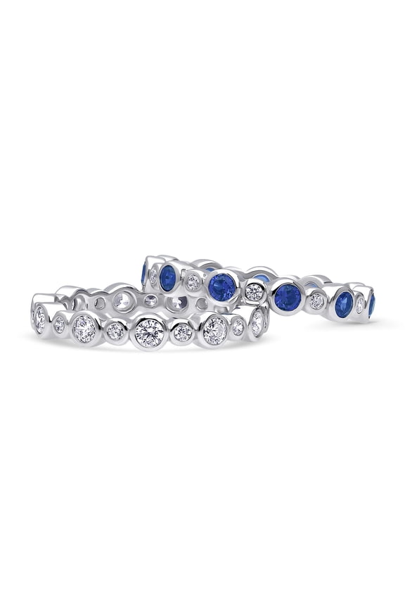 Sterling Silver Bubble Wedding Rings Bezel Set Round Cut Cubic Zirconia CZ Eternity Ring Set for Women, Rhodium Plated Size 10