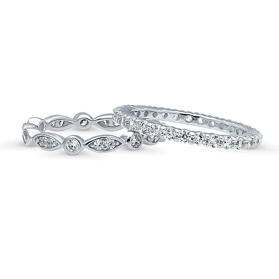 BERRICLE Sterling Silver Bubble Wedding Rings Bezel Set Round Cut Cubic Zirconia CZ Eternity Ring Set for Women, Rhodium Plated Size 4