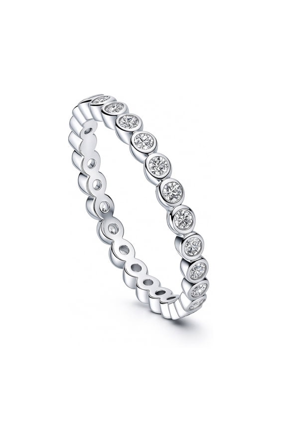 Sterling Silver Bubble Rings Stackable Eternity Band Ring for Women, Bezel Set Round Cut Cubic Zirconia CZ Size 5.5