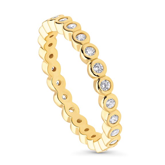 BERRICLE Sterling Silver Bubble Wedding Rings Bezel Set Round Cut Cubic Zirconia CZ Eternity Ring for Women, Yellow Gold Flashed Size 6