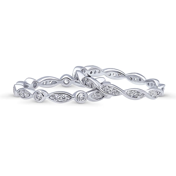 BERRICLE Sterling Silver Bubble Wedding Rings Bezel Set Round Cut Cubic Zirconia CZ Woven Eternity Ring Set for Women, Rhodium Plated Size 9