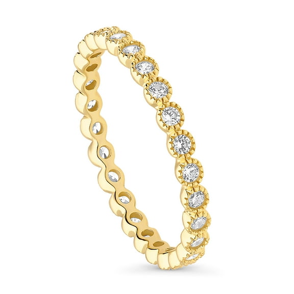 BERRICLE Sterling Silver Bubble Wedding Rings Milgrain Bezel Set Round Cut Cubic Zirconia CZ Milgrain Eternity Ring for Women, Yellow Gold Flashed Size 5