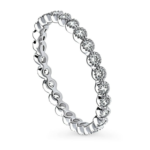 BERRICLE Sterling Silver Bubble Wedding Rings Milgrain Bezel Set Round Cut Cubic Zirconia CZ Milgrain Eternity Ring for Women, Rhodium Plated Size 5
