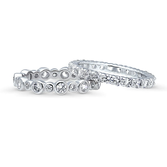BERRICLE Sterling Silver Bubble Wedding Rings Pave Set Round Cut Cubic Zirconia CZ Eternity Ring Set for Women, Rhodium Plated Size 10