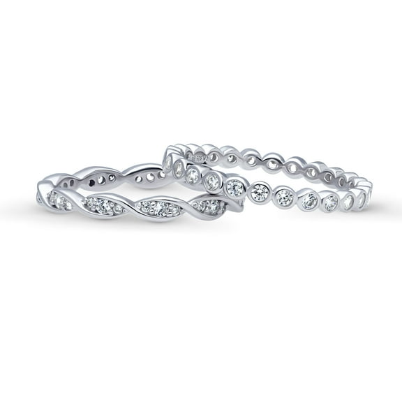 BERRICLE Sterling Silver Bubble Wedding Rings Pave Set Round Cut Cubic Zirconia CZ Woven Eternity Ring Set for Women, Rhodium Plated Size 7