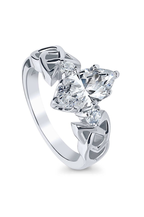 Sterling Silver Celtic Knot 3-Stone Engagement Promise Rings Statement for Her, 1.6 Carat Cubic Zirconia CZ Ring Size 4