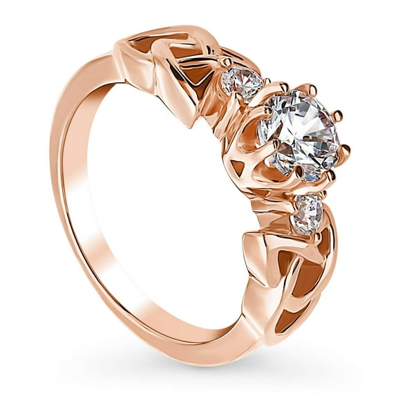 BERRICLE Sterling Silver Celtic Knot Wedding Engagement Rings 0.8 Carat Cubic Zirconia CZ 3-Stone Cocktail Promise Ring for Women, Rose Gold Plated Size 8.5