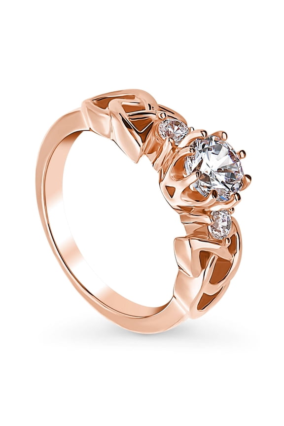 Sterling Silver Celtic Knot Wedding Engagement Rings 0.8 Carat Cubic Zirconia CZ 3-Stone Cocktail Promise Ring for Women, Rose Gold Plated Size 9
