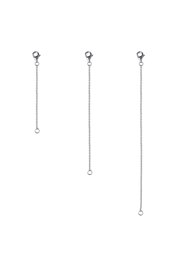 Sterling Silver Chain Extension Rhodium Plated, 3 Piece