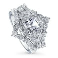 thumbnail image 1 of BERRICLE Sterling Silver Halo Wedding Engagement Rings Princess Cut Cubic Zirconia CZ Wishbone Ring Set for Women, Rhodium Plated Size 6, 1 of 12