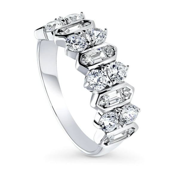 BERRICLE Sterling Silver Cluster Cubic Zirconia CZ Stackable Vintage Inspired Art Deco Fashion Anniversary Band for Women, Rhodium Plated Size 6