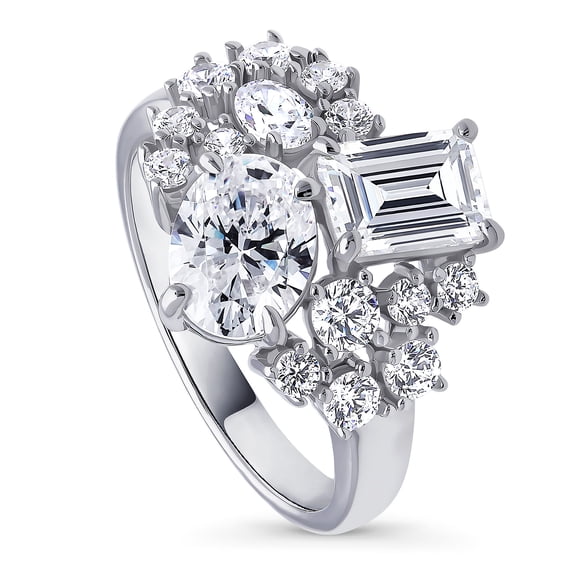 BERRICLE Sterling Silver Cluster Cubic Zirconia CZ Statement Fashion Ring for Women, Rhodium Plated Size 7