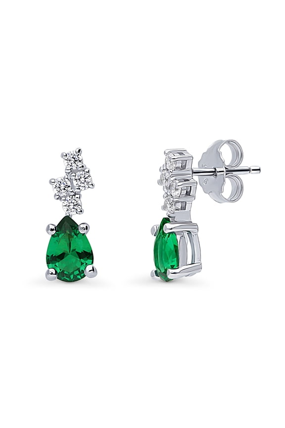 Sterling Silver Cluster Simulated Emerald Cubic Zirconia CZ Stud Earrings for Women, Rhodium Plated