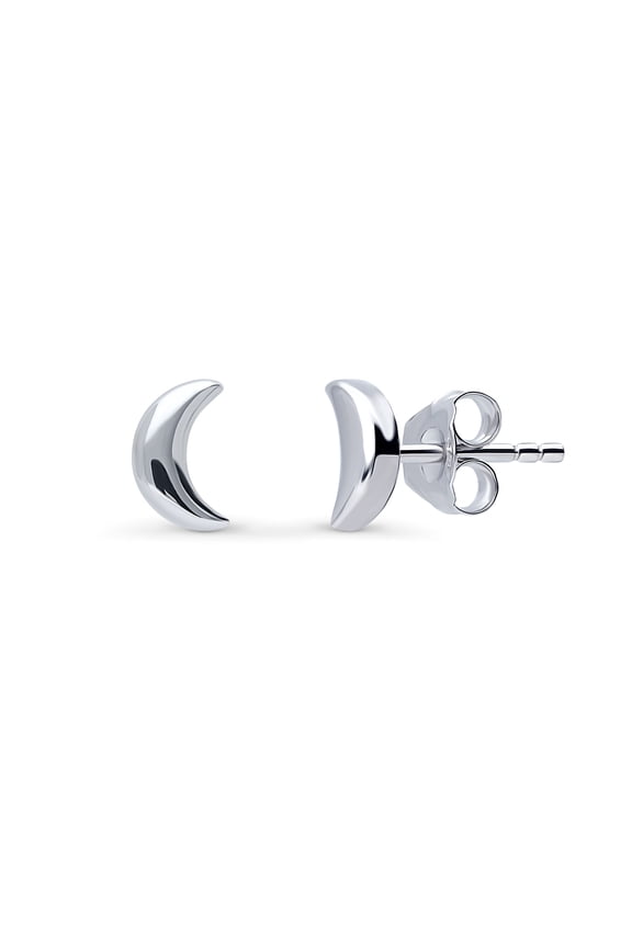 Sterling Silver Crescent Moon Fashion Stud Earrings for Women, Rhodium Plated