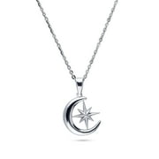BERRICLE Sterling Silver Crescent Moon North Star Fashion Pendant Necklace for Women, Rhodium Plated 18 inch
