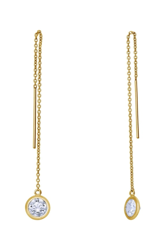 Sterling Silver Cubic Zirconia CZ Fashion Threader Earrings for Women, Yellow Gold Flashed