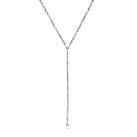 BERRICLE Sterling Silver Cubic Zirconia CZ Lariat Necklace for Women, Rhodium Plated 15.5 inch