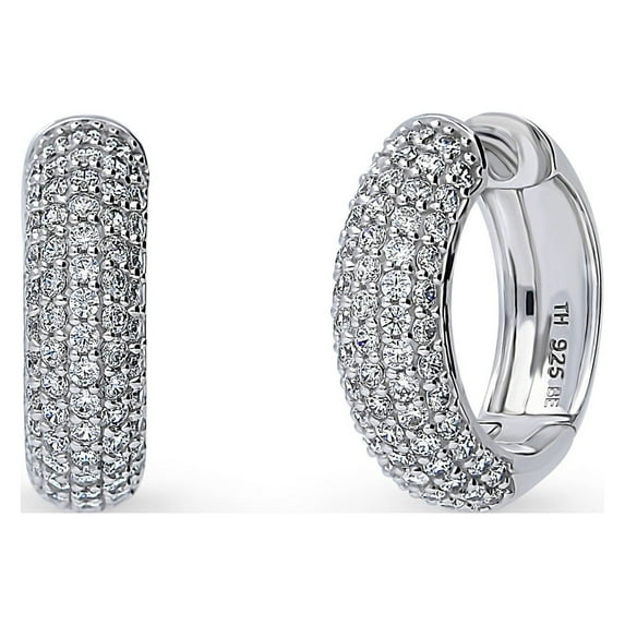BERRICLE Sterling Silver Dome Cubic Zirconia CZ Medium Fashion Hoop Earrings for Women, Rhodium Plated, 0.82 inch
