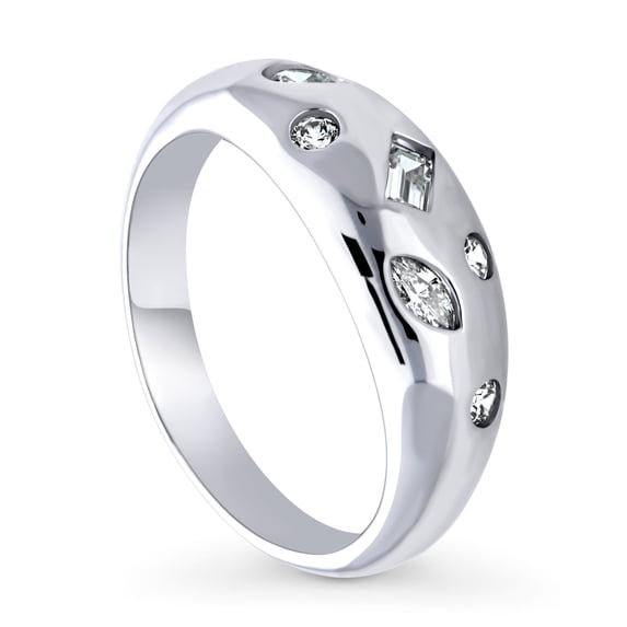 BERRICLE Sterling Silver Dome Cubic Zirconia CZ Stackable Fashion Anniversary Band for Unisex, Rhodium Plated Size 5.5