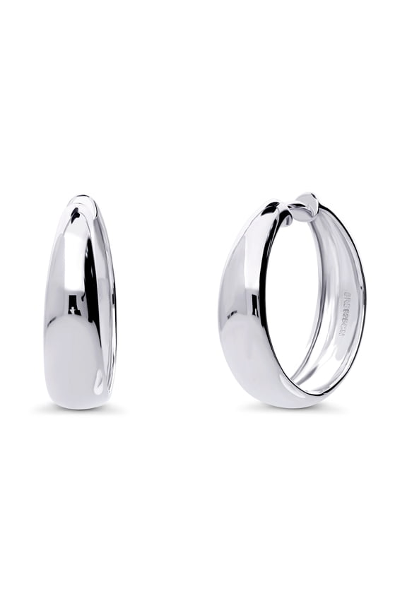 Sterling Silver Dome Medium Fashion Hoop Earrings for Women 1 inch, Rhodium Plated