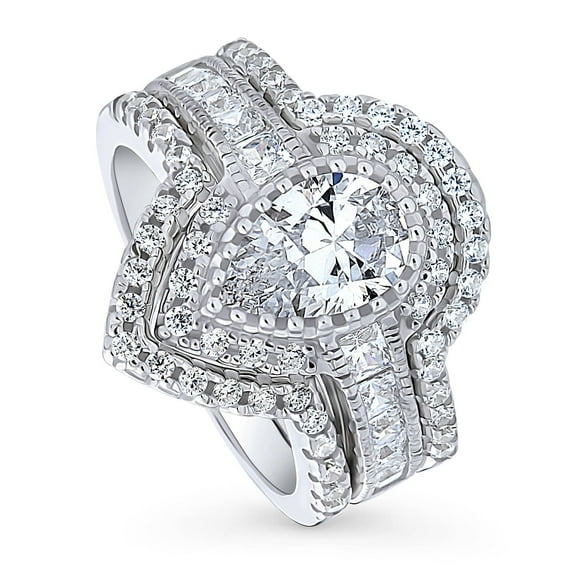 BERRICLE Sterling Silver Dome Wedding Engagement Rings Cubic Zirconia CZ Halo Ring Set for Women, Rhodium Plated Size 8