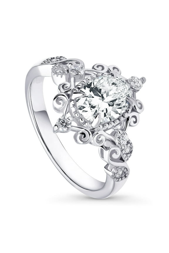 Sterling Silver Filigree Wedding Rings Cubic Zirconia CZ Ring for Women, Rhodium Plated Size 4
