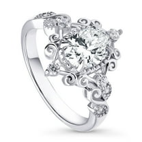 BERRICLE Sterling Silver Filigree Wedding Rings Cubic Zirconia CZ Ring for Women, Rhodium Plated Size 8