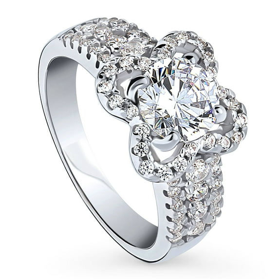 BERRICLE Sterling Silver Flower Cubic Zirconia CZ Cocktail Fashion Ring for Women, Rhodium Plated Size 4